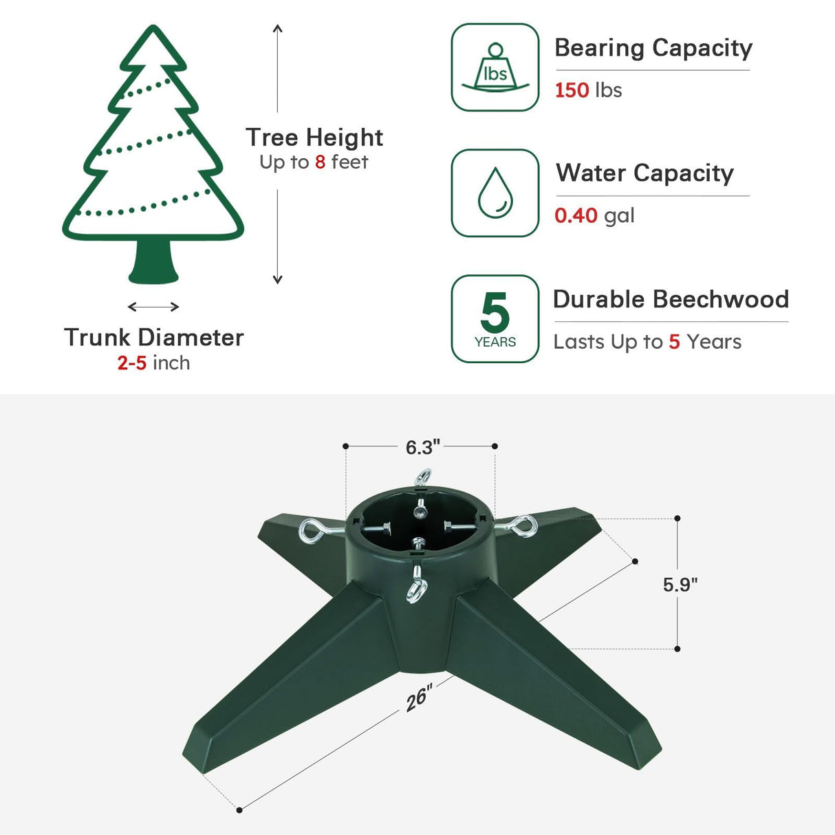 HarcoHome Live Christmas Tree Stand - 8ft Real & Artificial Tree Fit, Sturdy Green Christmas Tree Holder with Spike HarcoHome