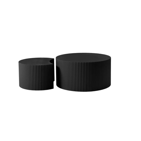 31.5" Round Wood Coffee Table Set of 2, Wood Circle Embossed Design Coffee Table Coffee Table ＆ End Table Side Table for Living Room,No Need Assembly (Black) JASONBLUE