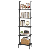 MAHANCRIS 5-Tier Ladder Shelf, Storage Bookshelf with Wall Mount, Heavy Duty Industrial Style Ladder Shelves for Living Room, Office, Kitchen, Bedroom, Black LSBK5501 MAHANCRIS