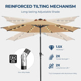 HOMSHADE 10ft Solar Patio Umbrella - Solar Lights LED Lighted Outdoor Market Table Umbrella, UPF50+ UV Protection with Push Button Tilt, Crank for Pool Deck and Garden (Beige) HOMSHADE