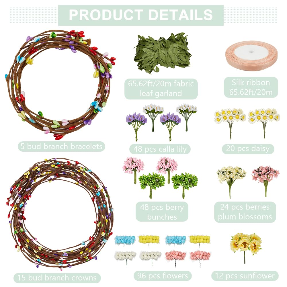 INFUNLY 264pcs/Set DIY Flower Crowns Making Kit Handmade Floral Crown Garland Kit Make Your Own Wreath Flower Headband Garland Hair Accessories for Wedding Birthday Party Favour INFUNLY