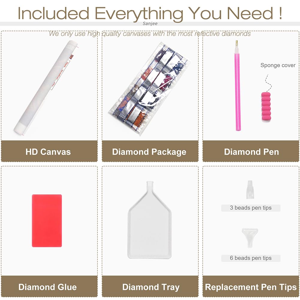 Sanjee Cross Diamond Art Painting Kits for Adults Beginner, Sunflower 5D DIY Round Full Drill Gem Art Crafts for Home Wall Decor Gift, 12x12inch Sanjee