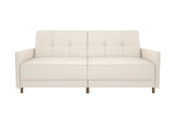 DHP Andora 76 Inch Futon Sofa Bed in Faux Leather, Modern Upholstered Couch Sleeper with Button Tufted Back and Seat, White DHP