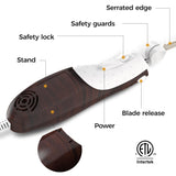 HBN Electric Knife Serrated Edge Blade Knife Set for Carving Meat, Bread, Turkey, Ribs, Fillet and Cheese, Ergonomic Handle + 3 Blades for Raw & Cooked Food (Wood Grain Finish) HBN