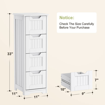 Gizoon 33" Freestanding Small Bathroom Storage Cabinet with 4 Drawers in White - WoodArtSupply