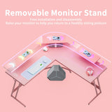 VICTONE L Shaped Gaming Desk, Corner Desk with Monitor Stand, Computer PC Table for Home Office Writing Studying Working, Space-Saving, Easy Assemble(Pink,51'') VICTONE