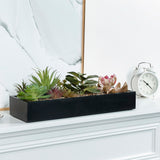MyGift Artificial Assorted Succulent Arrangement in Rectangular Black Wood Planter Box, Fake Plant Decor MyGift