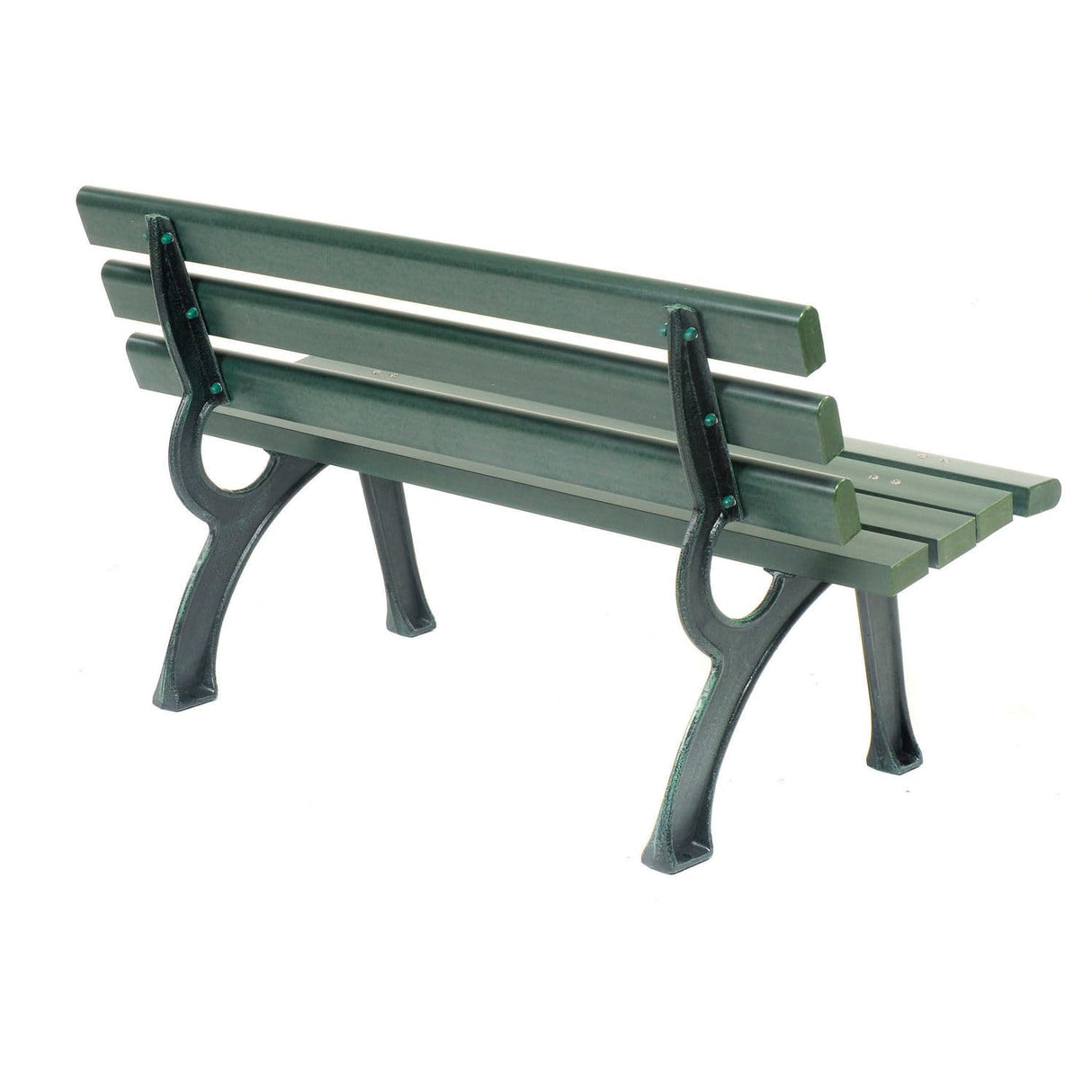 Global Industrial 4'L Outdoor Park Bench with Backrest, Recylced Plastic Slats, Wrought Iron Frame, 1100 lbs Capacity, Green, Surface Mount, Easy Assembly Global Industrial