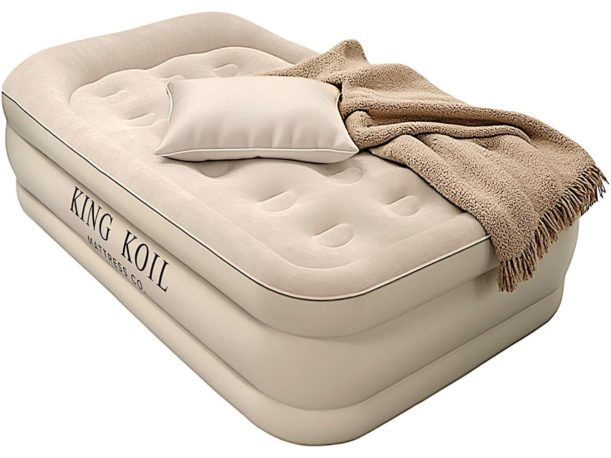 King Koil Luxury Twin Air Mattress with Built-in High Speed Pump for Camping, Home & Guests - 16" Twin Size Double High Airbed Luxury Inflatable Blow Up Mattress Waterproof King Koil