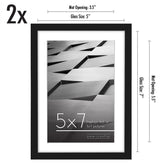 Americanflat 5x7 Picture Frame in Black - Set of 2 - Use as 4x6 Picture Frame with Mat or 5x7 Frame Without Mat - Thin Border Photo Frame with Shatter-Resistant Glass and Easel for Wall or Tabletop Americanflat