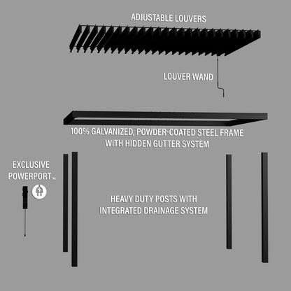 Backyard Discovery Sarasota Steel Louvered Pergola 14 x 10, Outdoor Pergola with Adjustable Roof, Sun and Rain Protection, Easy Installation Pergola