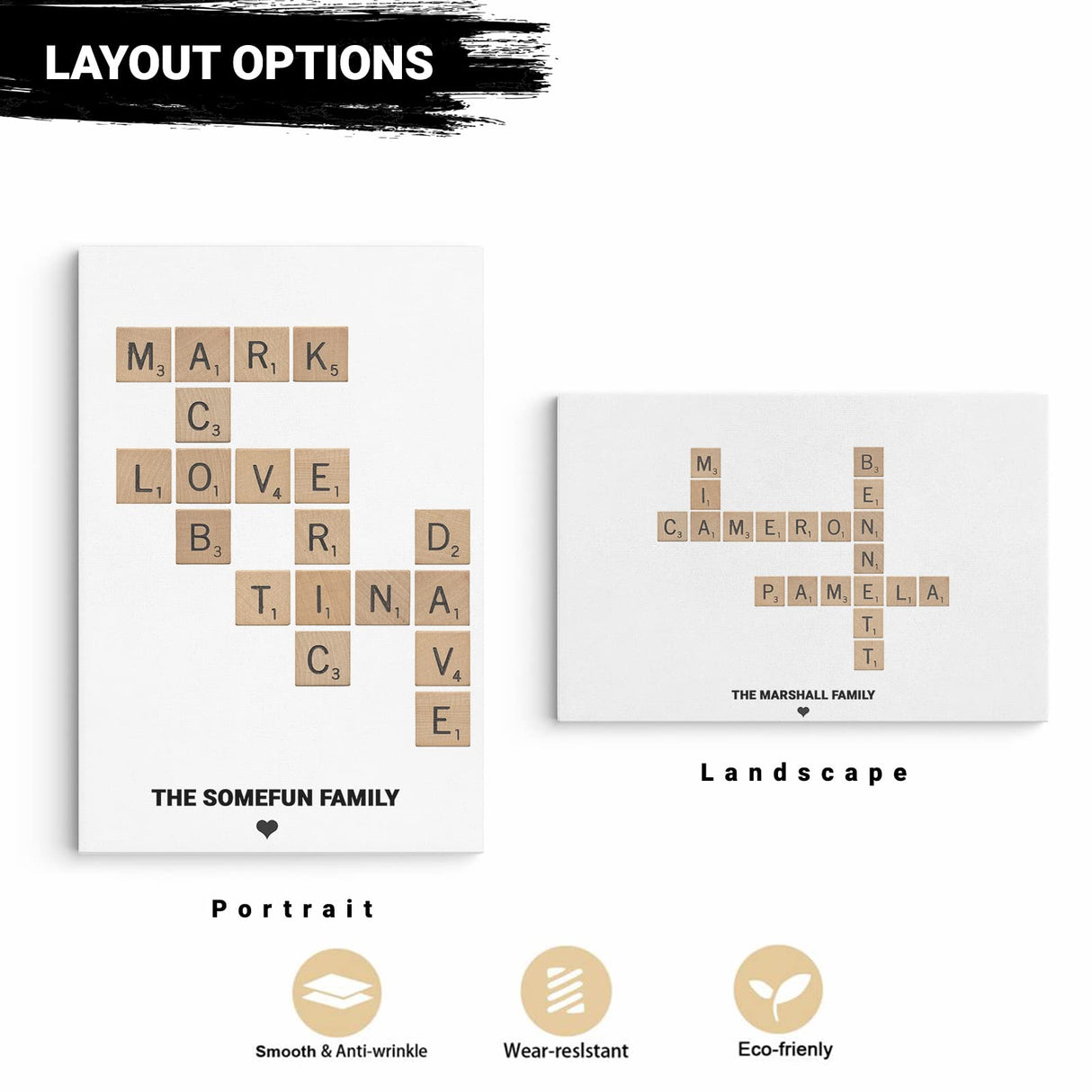 Personalized Family Scrabble Wooden Framed Canvas Wall Art, Customized Crossword Wall Art - Scrabble Letters for Wall Decor, Living Room Decor ENQU