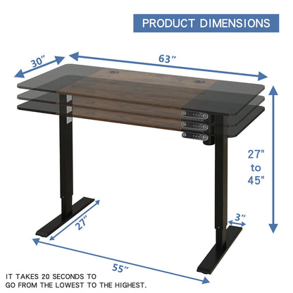 Jceet Adjustable Height Electric Standing Desk - 63 x 30 Inch Sit Stand Computer Desk with Splice Board, Stand Up Desk Table for Home Office, Black Frame/Black and Rustic Brown Top - WoodArtSupply