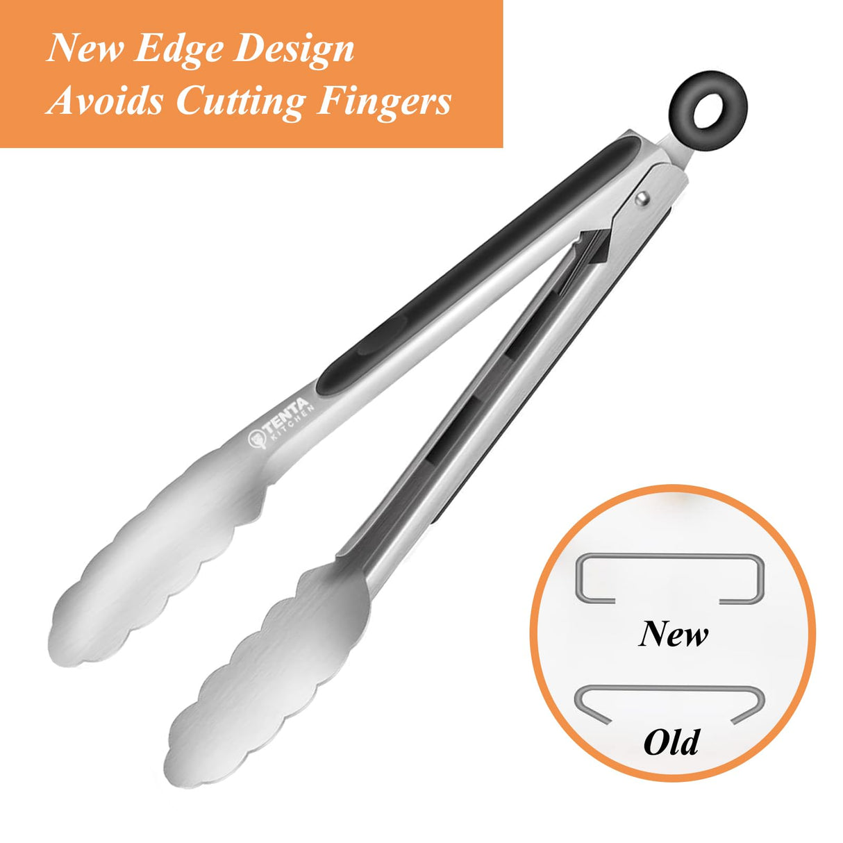 Tongs for Cooking, 9-Inch Stainless Steel Kitchen Tongs, Locking Metal Food Tongs with Silicone Non-Slip Grip, Kitchen Utensils Tongs for Food, Salad and Outdoor BBQ (Set of 4) TENTA KITCHEN