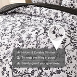 LLDSYW King Size Comforter Set - 7 Pieces Bed in a Bag Soft Microfiber Bedding Comforter Set Leaves Floral Pattern on White Comforter Sets with Sheets for All Seasons (King, Black) LLDSYW