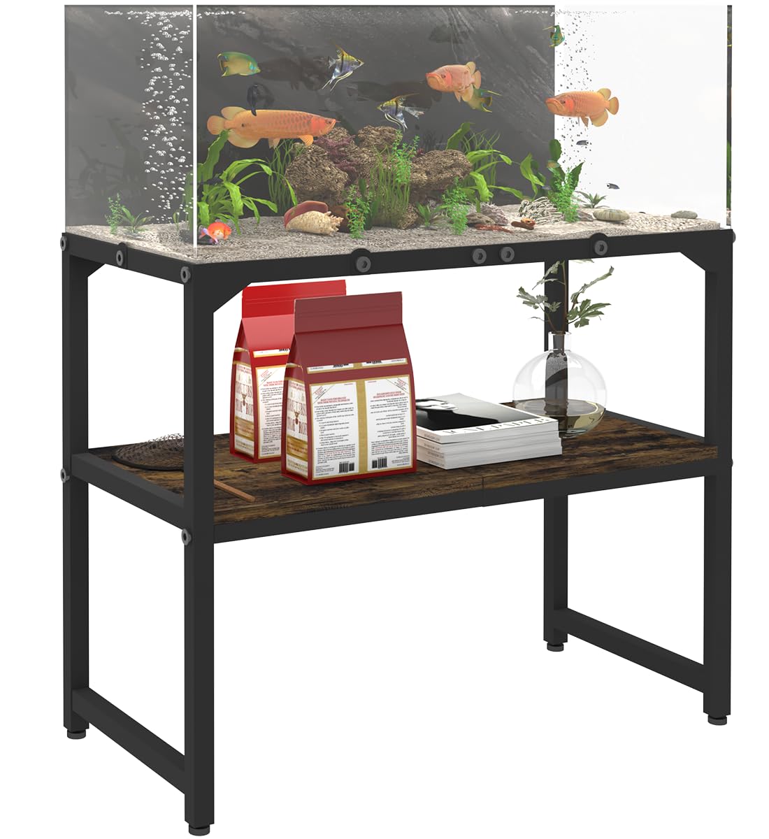 Mondazie 20 Gallon High Rimless Fish Tank Stand with Shelf for Storage, 2 Tiers Metal Aquarium Stand, Breeder Tank Turtle Reptile Terrariums Stand Rack for Home Office, 24" L x 12" W x 20.5"  - WoodArtSupply