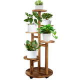 GEEBOBO 5 Tiered Tall Plant Stand for Indoor, Wood Plant Shelf Corner Display Rack, Multi-tier Planter Pot Holder Flower Stand for Living Room Balcony Garden Patio (Walnut) GEEBOBO