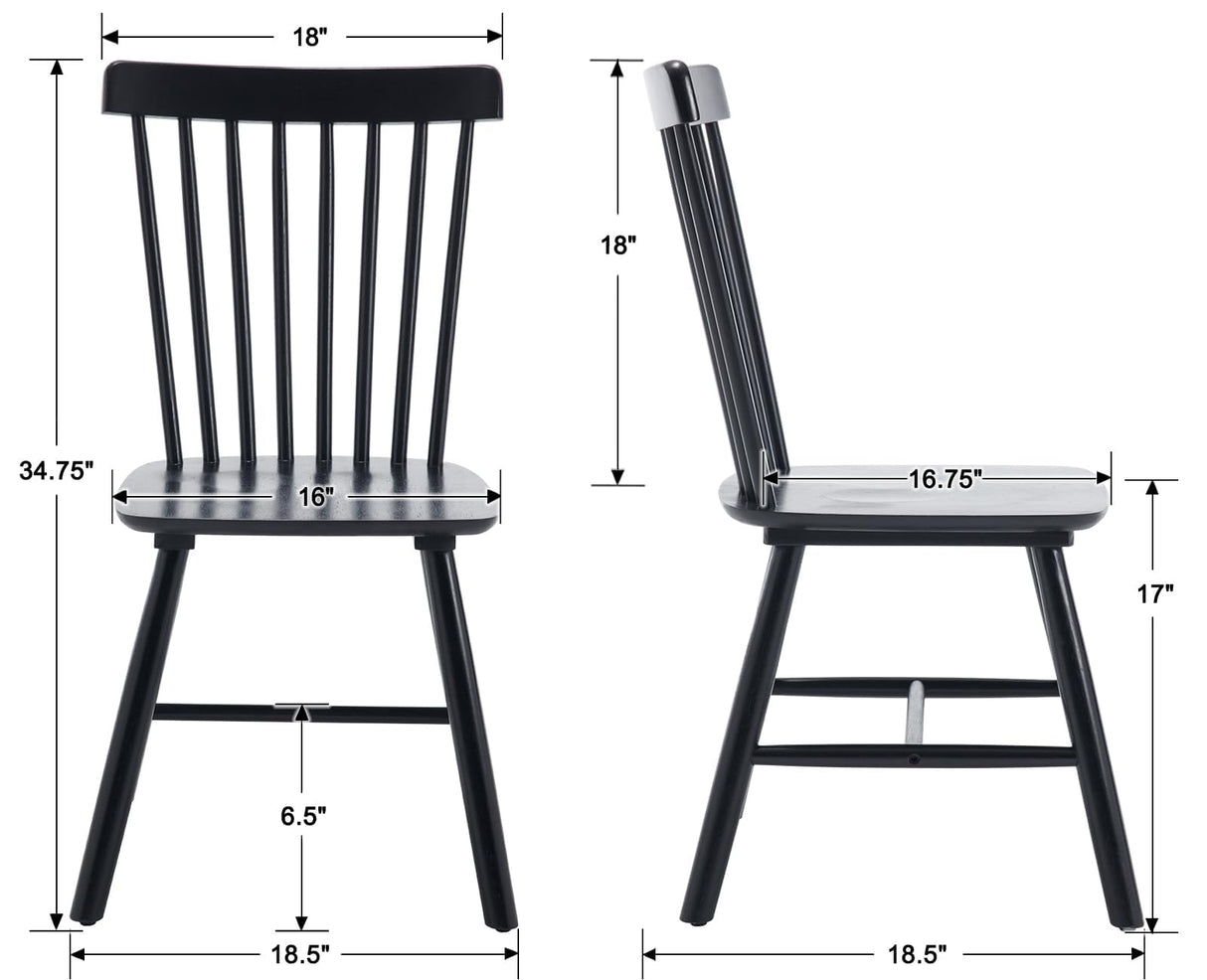 DM Furniture Windsor Dining Chairs Set of 6 Armless Dining Room Chair with Spindle Back,Farmhouse Side Chair,Solid Wood French Country Kitchen Chairs for Home/Restaurant/Patio, Black DM Furniture