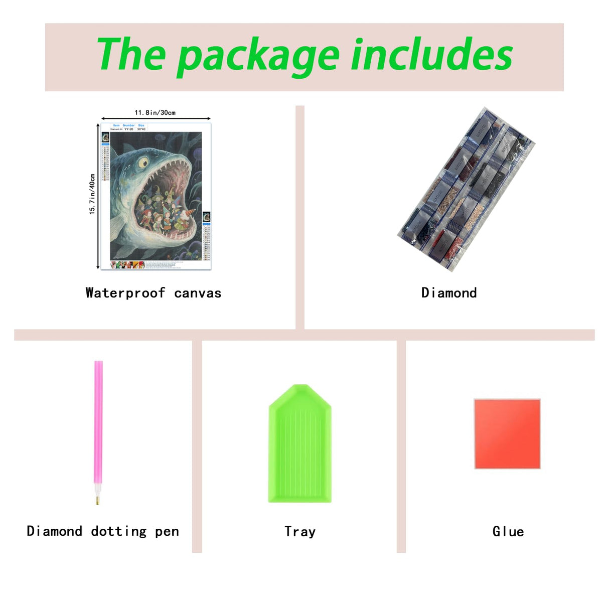 Giant Monster Fish 5D Diamond Painting Kit for Adults，Fantasy Deep Sea Shark Full Drill DIY Round Gem Art Diamond Art Kits Painting Crafts Ideal for Beginners and Home Wall Decor 12X16inch PUSHPIN PAINTING