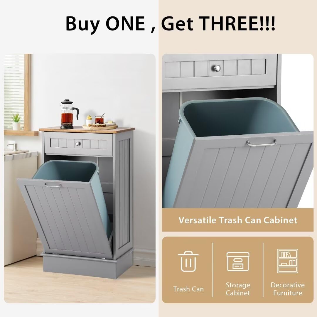 KIGOTY Tilt Out Trash Can Cabinet Wooden Kitchen Single Pull Out Trash Can Under Cabinet,Grey KIGOTY