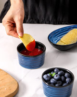 Hasense 6 oz Ramekins for Baking,Ceramic Souffle Dish Oven Safe Set of 6,Porcelain Dipping Sauce Bowls for Pudding, Creme Brulee, Souffle, Serving Dip, Custard, Ice Cream(Blue) Hasense