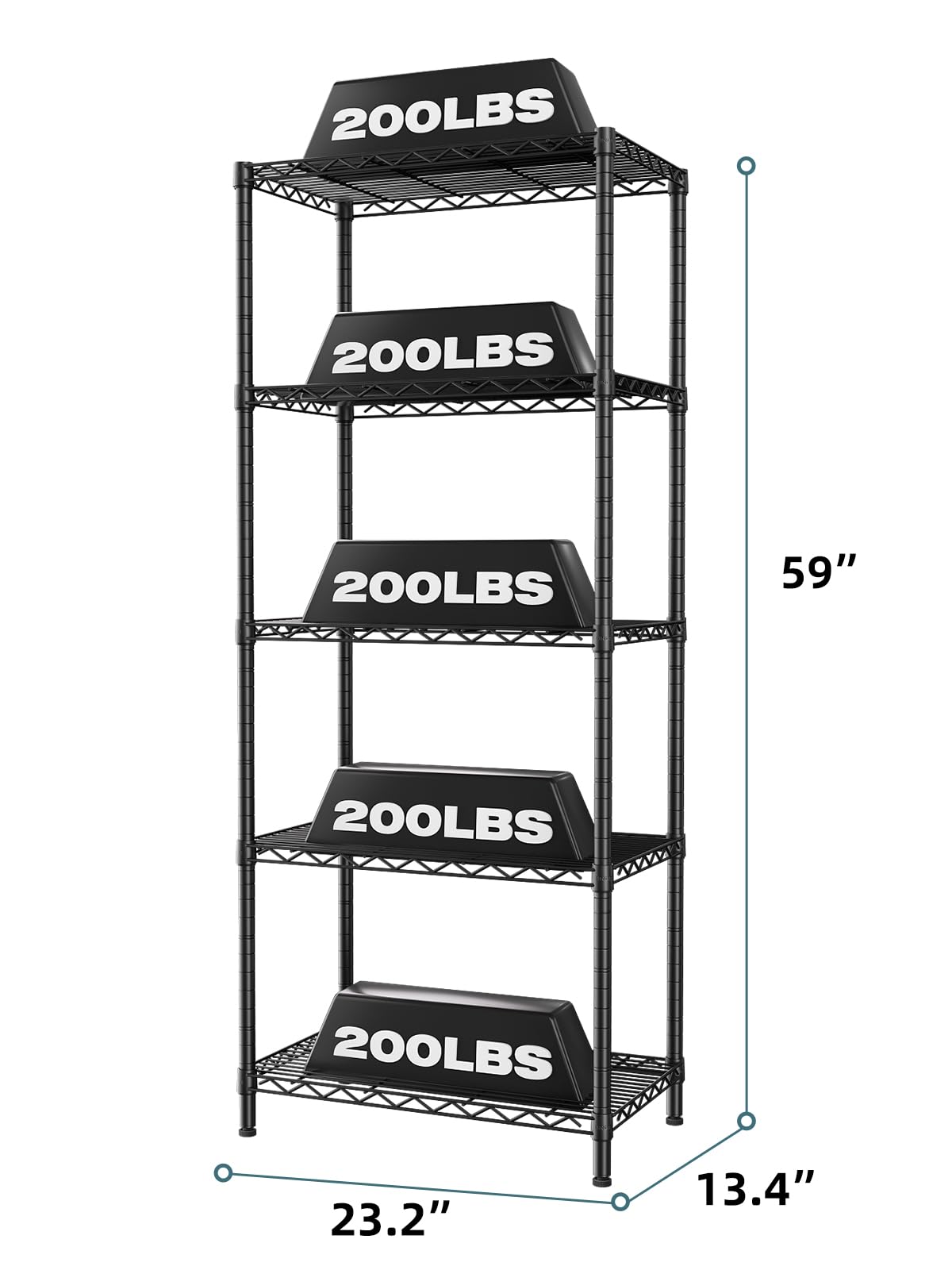 SINGAYE 5 Tier Storage Rack Wire Shelving Unit Storage Shelves Metal for Kitchen Laundry Pantry Closet 1000 Lbs Capacity 23.6" L x 14" W x 59.1" H Black SINGAYE
