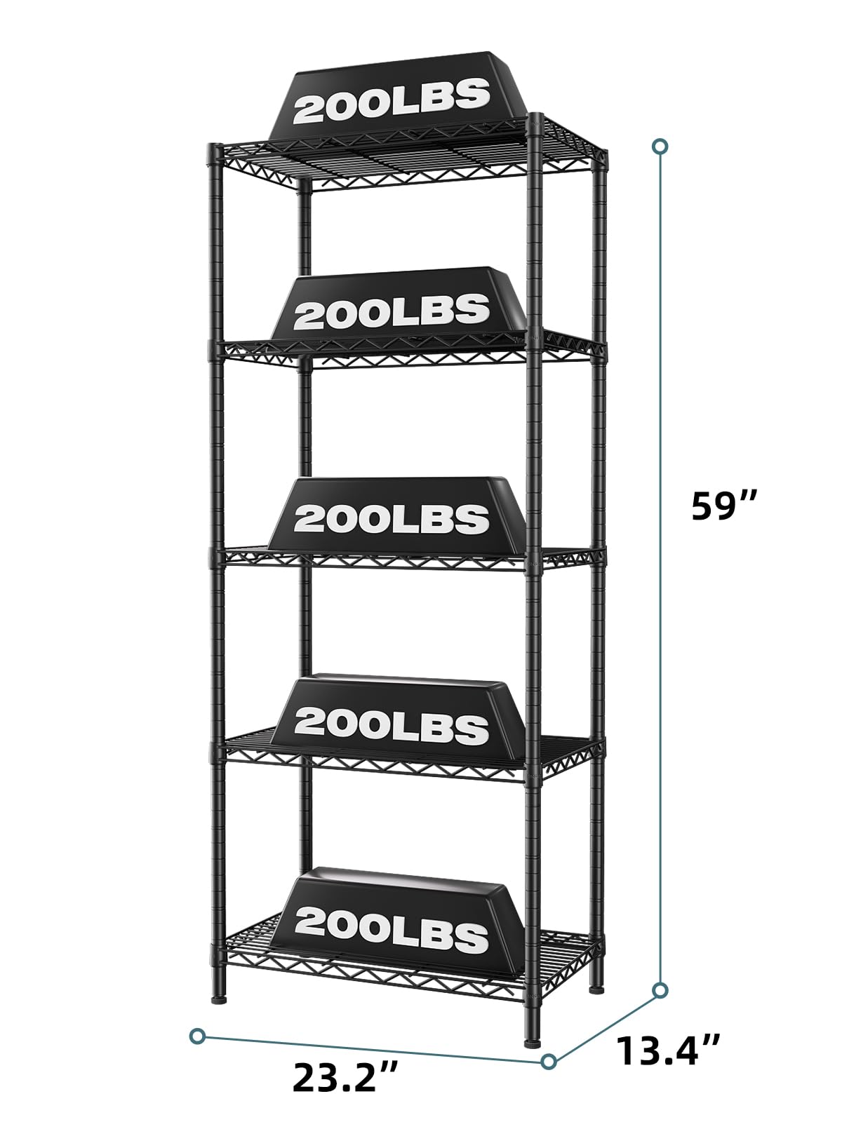 SINGAYE 5 Tier Storage Rack Wire Shelving Unit Storage Shelves Metal for Kitchen Laundry Pantry Closet 1000 Lbs Capacity 23.6" L x 14" W x 59.1" H Black