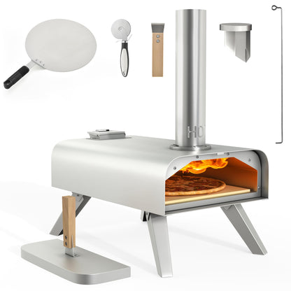 YITAHOME Wood Fired Outdoor Pizza Oven, 12" Portable Pellet Pizza Ovens with Pizza Peel & Pizza Cutter, Woodfire Pizza Maker for Outside Kitchen Cooking Stainless Steel Silver - WoodArtSupply