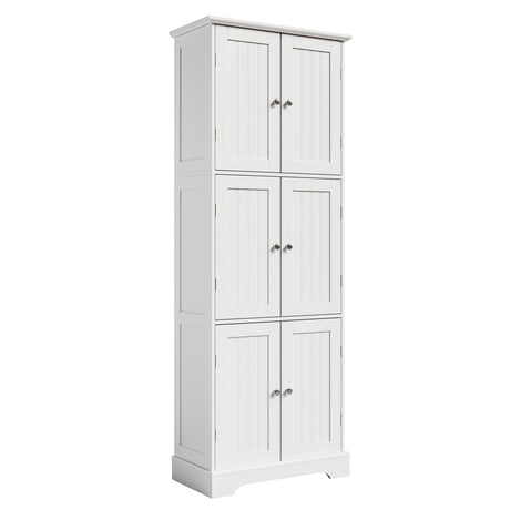 ChooChoo Tall Bathroom Storage Cabinet with 6 Doors, Freestanding Floor Cabinet with Adjustable Shelves, White Pantry Cabinet for Bathroom, Kitchen, Laundry Room ChooChoo
