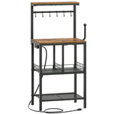 YATINEY Bakers Rack, 4-Tier Microwave Stand, Bakers Rack with Power Outlet, Kitchen Storage Rack with Wine Glass Holder and Paper Holder, for Kitchen, Dining Room, Living Room, Rustic Brown HB02UBR YATINEY