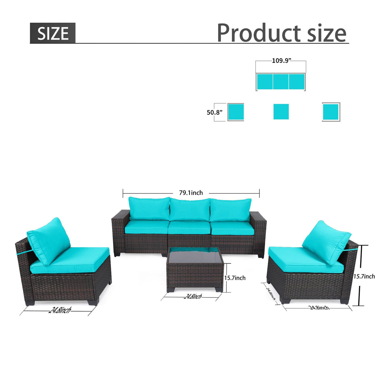 LEVELEVE 6 Pieces Outdoor Patio Furniture Sets,Rattan Conversation Sectional Set,Manual Weaving Wicker Patio Sofa,w/Table&Wide Armrest LEVELEVE