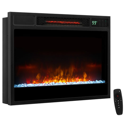 COSTWAY Electric Fireplace Inserts 23-inch Wide, 1500W Recessed Fireplace Insert with Remote Control, 6 Flame Colors, 5 Brightness, 8H Timer, Overheat Protection, Infrared Fireplace Heater for Indoor