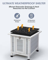 SANDINRAYLI Outdoor Cat House, Outside Rabbit Hutch Weatherproof, Small Bunny Hutch for 2 Rabbits, Wooden Cat Shelter for Duck, Chicken, Insulated Cat Houses and Hideouts for Feral Cat, Grey Sandinrayli