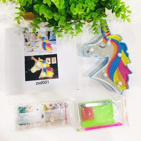 YOBEYI Diamond Painting Unicorn with LED Lights DIY Special Shaped Full Drill Crystal Diamond Drawing Bedside Lamp for Home Decoration (Unicorn A) YOBEYI