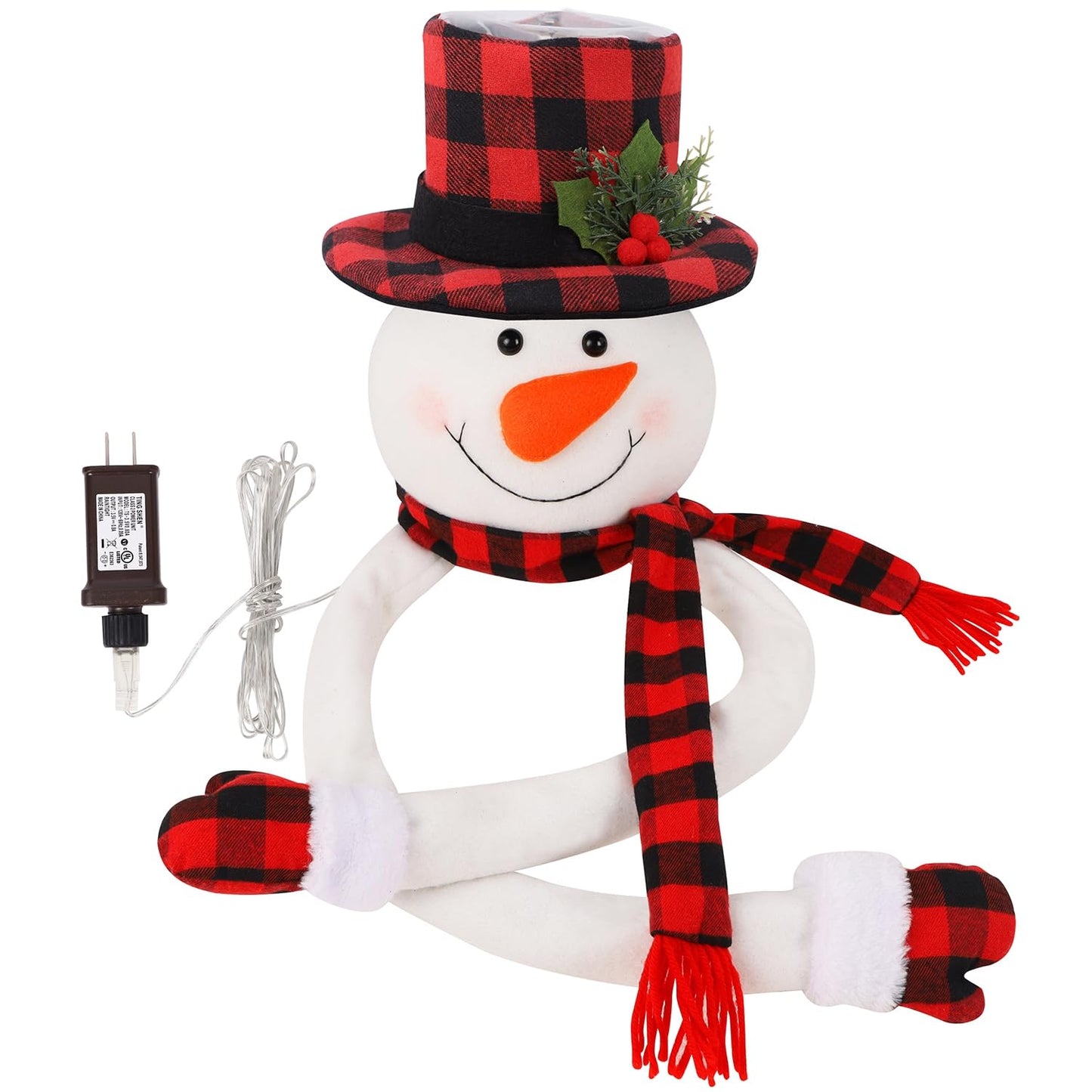 Juegoal Christmas Snowman Tree Topper with Built-in Snowflakes LED Projector, Plush Top Hat Snowmen Treetop Hugger with Rotating Magic Snow, Xmas Tree Ornament Holiday Winter Home Party Decorations