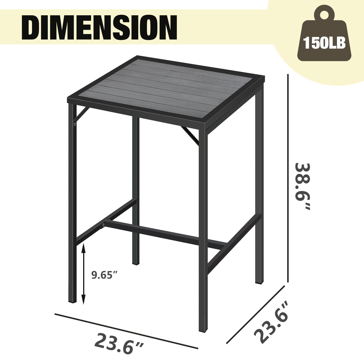 LZRS Outdoor Bar Table – 23.6" Square Heavy-Duty Steel Frame with Weather-Resistant HDPS Top,Durable Patio Bar Table for Garden, Balcony, Poolside, Grey LZRS