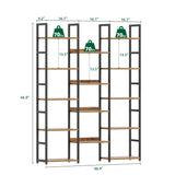 OTK Triple Column 5 Tier Bookshelf, Large Bookcase with 14 Open Display Shelves, Adjustable Industrial Book Shelf with Baffles, Wide Bookshelves for Bedroom, Living Room and Home Office, Rustic Brown OTK