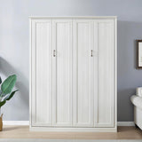 MERITLINE Queen Size Murphy Bed with USB Port,Wood Folding White Murphy Wall Bed Cabinet MERITLINE