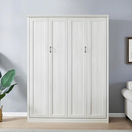 MERITLINE Queen Size Murphy Bed with USB Port,Wood Folding White Murphy Wall Bed Cabinet MERITLINE