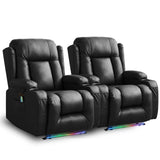 IPKIG Power Recliner Chair with Led Light - Faux Leather Overstuffed Home Theater Recliner w/Massage Heat/Lumbar Pillow/USB Port/Cup Holders/Side Pockets, Movie Gaming Reclining Chair (2 Sets, Black) IPKIG