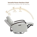 CHITA Genuine Leather Power Swivel Glider Rocker Recliner, FSC Certified Mid Century Modern Recliner Chair for Adults, Adjustable Power Headrest, for Nursery and Living Room, Creamy Grey CHITA