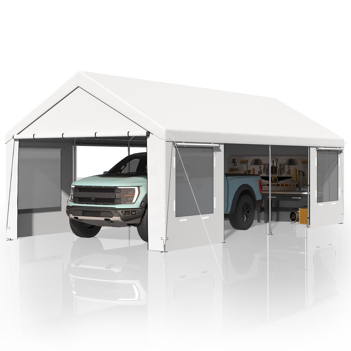 EROMMY 12' x 24' Heavy Duty Carport，Portable Garage with UV Protection & Steel Frame, Car Port with Removable Sidewalls, All-Season Car Canopy for Tractor, Truck, Boat, White EROMMY