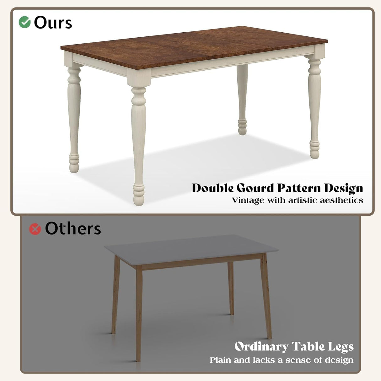 PLAUIN 6-Piece Farmhouse Dining Table Set - Solid Wood Table, 4 Chairs & Bench, Ergonomic, 71" Solid Wood Table, Table & Chair Sets for Dining Room, Kitchen, Living Room, Office PLAUIN