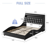 Fameill LED Full Size Bed Frame with Bluetooth Speaker & Charging Station, PU Leather Upholstered Platform Bed Frame with Modern Wave-Like Curve, Low Profile, Noise Free, No Box Spring Needed, Black Fameill