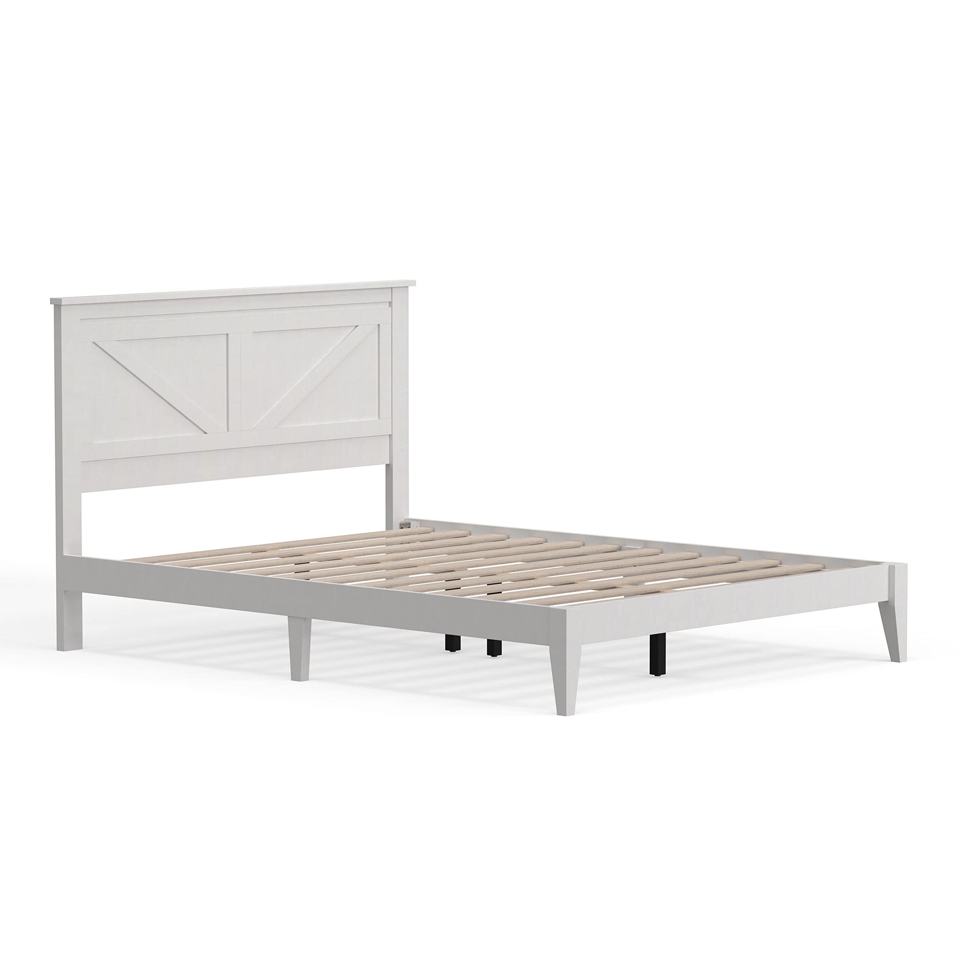 Farmhouse Solid Wood Queen Platform Bed in Gloss White by Glenwillow Home - WoodArtSupply