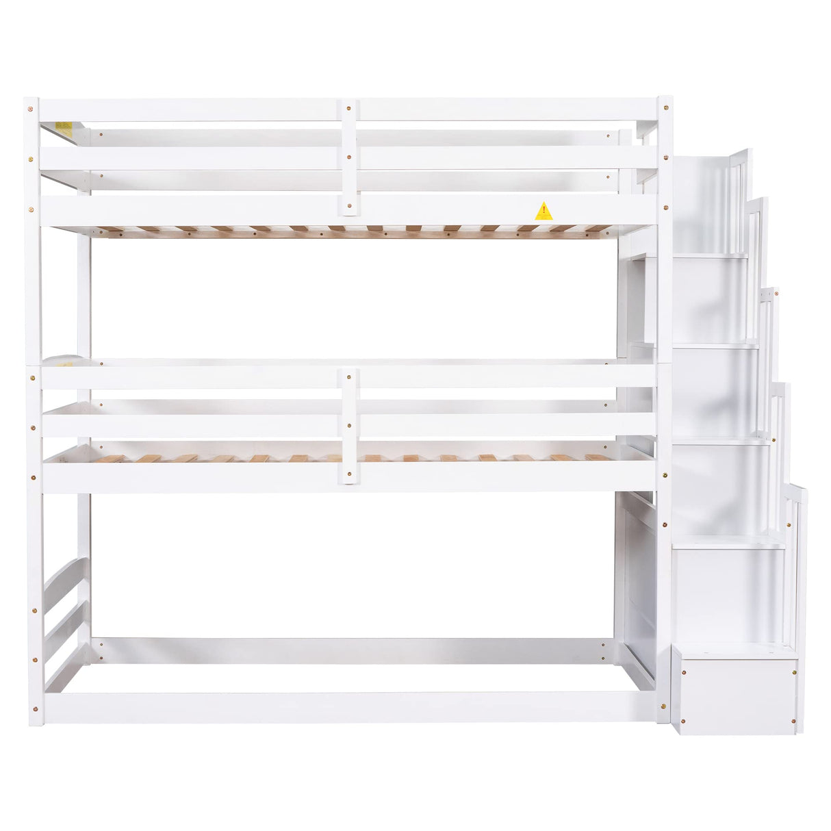 Harper & Bright Designs Wood Triple Bunk Bed with Storage Staircase, Wooden Floor Bunk Beds 3 Beds in 1 for Kids, Detachable Triple Bed Can Convertible into Twin Bunk Beds & Loft Bed, White Harper & Bright Designs