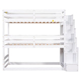 Harper & Bright Designs Wood Triple Bunk Bed with Storage Staircase, Wooden Floor Bunk Beds 3 Beds in 1 for Kids, Detachable Triple Bed Can Convertible into Twin Bunk Beds & Loft Bed, White Harper & Bright Designs