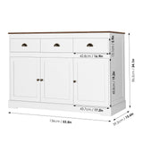 Keyluv White Buffet Cabinet Storage Sideboard Farmhouse Server Bar Wine Cabinet with 3 Drawers & 3 Doors Adjustable Shelves Console Table for Dining Living Room Kitchen Cupboard Keyluv