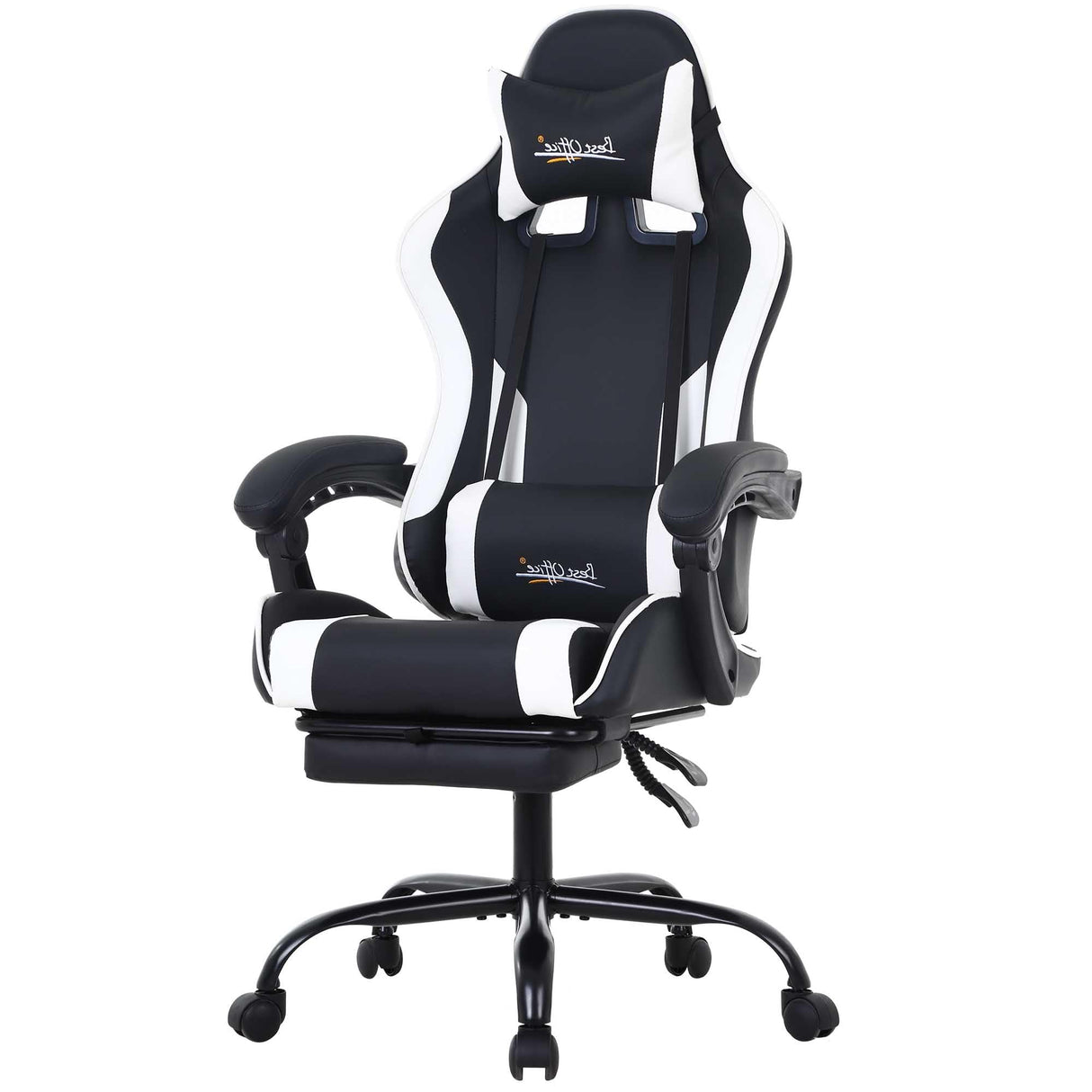 PayLessHere Ergonomic Racing Desk Chair Computer Chair Gaming Chair with Footrest Lumbar Support Headrest Armrest Task Rolling Swivel Ergonomic E-Sports Adjustable PC Gamer Chair, White PayLessHere