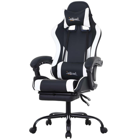 PayLessHere Ergonomic Racing Desk Chair Computer Chair Gaming Chair with Footrest Lumbar Support Headrest Armrest Task Rolling Swivel Ergonomic E-Sports Adjustable PC Gamer Chair, White PayLessHere